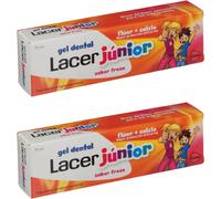 LACER JUNIOR - Dental Gel for Children 75 ml with Justice League Figure, for Children Aged 6+, Strawberry Flavor, Prevents Decay, Fluoride Formula Plus Calcium, Cares for Milk Teeth