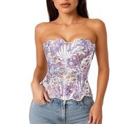 Lacework Corset Top For Women Sexy Textured Sheer Floral Lace Bustier | Y2K Strapless Corset Going Out Tops Cincher Lace Up Corsets Halloween Overbust Top Mesh Lace Shapewear For Party Or Club