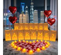 LACGO Proposal Decorations,Will You Marry Me Sign,Light Up Letters with 14pcs Luminary Bags,24pcs Tea Lights,1000pcs Red&Pink Rose Petals,Will You Marry Me Banner,Surprise Set for Women