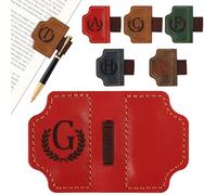 LACGO Vintage Leather Bookmark,Magnetic Book Mark with Pen Holder,Personalised Book Gift with Letter, Classic Stitched Leather Bookmark,Gift for Christmas,Birthday (red, G)