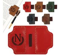 LACGO Vintage Leather Bookmark,Magnetic Book Mark with Pen Holder,Personalised Book Gift with Letter, Classic Stitched Leather Bookmark,Gift for Christmas,Birthday (red, N)