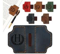 LACGO Vintage Leather Bookmark,Magnetic Book Mark with Pen Holder,Personalised Book Gift with Letter, Classic Stitched Leather Bookmark,Gift for Christmas,Birthday (Blue, H)