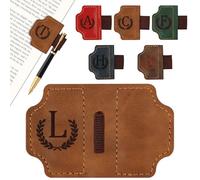LACGO Vintage Leather Bookmark,Magnetic Book Mark with Pen Holder,Personalised Book Gift with Letter, Classic Stitched Leather Bookmark,Gift for Christmas,Birthday (Brown, L)