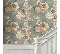 LACHEERY 44.5cm x 700cm Self Adhesive Vintage Gold Floral Wallpaper for Bedroom Floral Peel and Stick Wallpaper Birds Flower Contact Paper for Walls Kitchen Cabinets Drawers Shelf Liner Waterproof