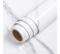 LaCheery Marble Film for Furniture White Grey Worktop Film Kitchen High Gloss 90 cm x 400 cm Marble Furniture Film Self-Adhesive Grey Vinyl Adhesive Film Kitchen Back Wall White Kitchen Film Cabinets