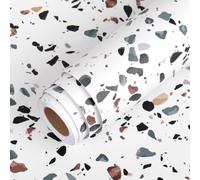 LACHEERY Sticky Back Plastic Terrazzo Blue and White Vinyl Wrap for Kitchen Worktop 40cm x 700cm Self Adhesive Wallpaper Bathroom Waterproof Contact Paper for Kitchen Cabinets Funiture Door Removable