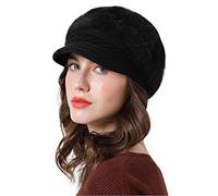 Lachi Ladies Winter Hat Beret Winter Hat for Women Knit Beanie Cabbie Cap Visor Warm Skullcap Knitted Ladies Cloche Black