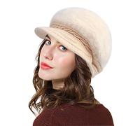 Lachi Ladies Winter Hat Beret Winter Hat for Women Knit Beanie Cabbie Cap Visor Warm Skullcap Knitted Ladies Cloche Beige