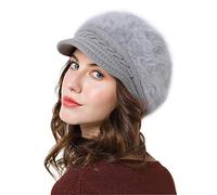 Lachi Ladies Winter Hat Beret Winter Hat for Women Knit Beanie Cabbie Cap Visor Warm Skullcap Knitted Ladies Cloche Gray