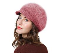 Lachi Ladies Winter Hat Beret Winter Hat for Women Knit Beanie Cabbie Cap Visor Warm Skullcap Knitted Ladies Cloche Pink