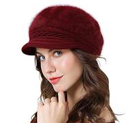 Lachi Ladies Winter Hat Beret Winter Hat for Women Knit Beanie Cabbie Cap Visor Warm Skullcap Knitted Ladies Cloche Red