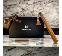 LACHIEVA LUX Walnut Rollerball Pen with Ruler Bookmark Set, Luxury Gift | No two sets alike - genuine walnut grain, German-made refill, elegant gift-ready packaging, ideal gift for men and women