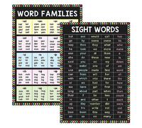 Lachilly 2Pcs Sight Words and Word Families Educational Posters for Kids Children Grade 1 Learning Chart, Classroom Supplies, Wall Decorations, Teacher Teaching Aids, A3 Size