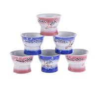 lachineuse - 6 Nude Woman Sake Cups - Japanese Sake Glasses - Cheeky Chinese Gift Idea - Traditional Japanese Porcelain Sake Set - Soju & Alcohol Bowl - Blue & Pink