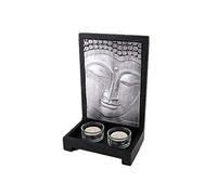 Lachineuse - Decorative Buddha Face Candle Holder - Zen Interior Buddha Decoration - with 2 Glass Candle Holders - 24 x 15 cm - Asian Deco - Asian Decoration - Asian Gift Idea - Meditation Candlestick