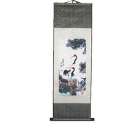 Lachineuse Kakemono Japanese Cranes Wall Tapestry - 100 x 30 cm - Grey - Living Room, Bedroom, Home Office Decor