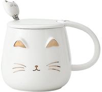 lachineuse Kawasaki Cat Mug with Lid and Spoon White