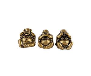 lachineuse - Set of 3 Laughing Wisdom Buddhas - Small Golden Buddhas - Feng Shui Decoration - Chinese Zen Decorative Object for Living Room Office - Chinese Lucky Gift Idea