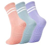 Lacholin Yoga Pilates Socks with Grips for Women, Non Slip Grips Cotton Socks for Barre, Ballet, Dance, Workouts, 3 Pairs - Pink/Blue/Purple, 4.5-8 UK