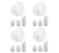LACHT Kit of 4 Universal Knobs for Oven, Gas Stoves, Electric Cookers, Includes 3 Adapter, 4 cm, 6 mm 7 mm 8 mm, Modern Including Set (White)