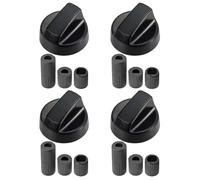 LACHT Kit of 4 Universal Knobs for Oven, Gas Stoves, Electric Cookers, Includes 3 Adapter, 4 cm, Coupling 6 mm, 7 mm 8 mm, Modern Including Set (Black)