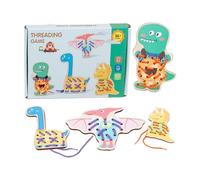 Lacing Cards for Toddler, Wooden Animal & Dinosaur Threading Boards, Fine Motor Skills Toy for Kids Learning, Shoe Tying Practice and Preschool Quiet Time Activity, Dinosaur Design