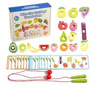 Lacing Set For Kids - Wooden Stringing Activities Educational Toy, Fine Motor Skills Threading Learning Game | Colorful Preschool Toy, Counting Shapes Sorting Practice, Cr
