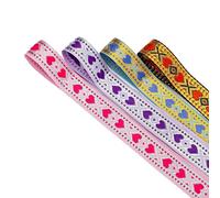 Lacing Tape Hearts Design Ribbon, Heart, Satin with Metallic Gold and Silver, 12MM Ribbon Width, Woven Jacquard India Sari Border Trim, 4 Colour. Cerise Pink Gold, 16.4 Meters