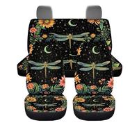 LACIYISON 4Pcs Car Seat Covers Full Set, Dragonfly Floral Moon Pattern Breathable Seat Protectors for Front and Rear Seats Car Interior Accessories Universal Fit for Most Cars