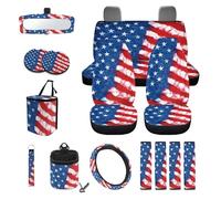 LACIYISON American Flag Print 15 Pack Car Seat Covers Set with Steering Wheel Cover Seatbelt Strap Cover Rearview Mirror Covers Cup Coasters Air Vent Storage Bag Trash Bag Key Chain