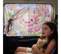 LACIYISON Axolotl Castle Rainbow Print Car Window Curtains Double Layer Car Sun Shade with Half Blackout & Full Privacy Covers, Magnetic Auto Interior Accessories for Heat UV Block, 2 Pack