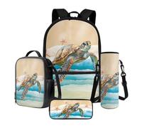 LACIYISON Beach Starfish Sea Turtle Print Backpack for Kids School Rucksack with Lunch Bag Pencil Bag Water Bottle Sleeve Back to School Gift Waterproof Rucksack