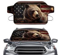 LACIYISON Bear Leaves American Flag Print Windshield Cover for Ice and Snow Waterproof Windshield Snow Cover for Winter Protection, Universal Fit for Cars, SUVs, Trucks