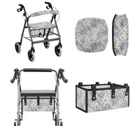 LACIYISON Bird Flower Toile De Jouy Print Rollator Walker Accessories Set for Elderly, Dustproof Walker Seat Cover & Backrest Cover, Easy to Install Under-Seat Storage Bag
