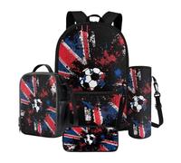 LACIYISON Black Paint Splatter Union Jack Football Print Backpack for Kids School Rucksack with Lunch Bag Pencil Bag Water Bottle Sleeve Back to School Gift Waterproof Rucksack