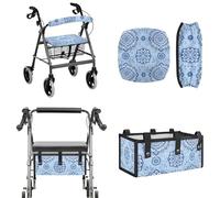 LACIYISON Blue Boho Mandala Print Universal Rollator Walker Accessories Set, Walker Seat and Backrest Cover, Large Capacity Under-Seat Storage Bag for Elderly