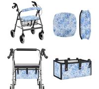 LACIYISON Blue Butterfly Flower Print Walker Accessories 3 Piece Set for Seniors Rollator Walker Seat and Backrest Covers Under Seat Storage Bags for Four Wheel Rollator