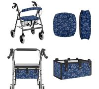LACIYISON Blue Turtle Print Universal Rollator Walker Accessories Set, Walker Seat and Backrest Cover, Large Capacity Under-Seat Storage Bag for Elderly