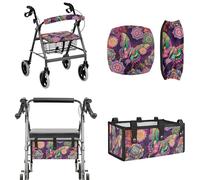 LACIYISON Boho Mandala Butterfly Print Rollator Seat and Backrest Covers for Seniors Walker Storage Bag Set of 3 PCS Walker Seat Covers Removable Bag for Mobility Aid
