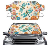 LACIYISON Boho Mandala Dragonfly Print Car Snow Cover Windshield Cover for Ice and Snow with Hook Straps, Heavy-Duty Winter Car Cover Fits Sedan SUV Van, 55.9"x37.7"