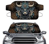 LACIYISON Boho Mandala Highland Cattle Print Windshield Cover for Ice and Snow, Windshield Frost Cover Ice Removal Wiper Protector, Windshield Snow Ice Cover for Most Cars Trucks Vans and SUVs