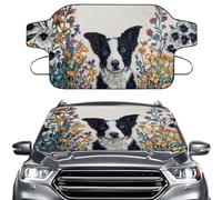 LACIYISON Border Collie Flower Print Car Windshield Cover for Ice and Snow, Heavy Duty Truck Windshield Snow Cover, Front Window Frost Hail Protector for Most Car, Truck, SUV, Van