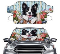 LACIYISON Border Collie Flower Print Windshield Cover for Ice and Snow, Car Windshield Snow Cover, Thicken Windshield Frost Cover Waterproof Windshield Snow Ice Cover for Most SUVs Trucks