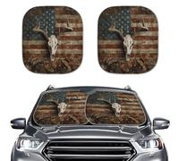 LACIYISON Camo Flag Cow Skull Print 2pcs Foldable Windshield Sun Shade Universal Fit Sun Heat and UV Rays Blocker Car Sunshades for Most Cars SUV RV Van