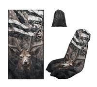 LACIYISON Camo Flag Deer Wooden Print Multi-Purpose Car Seat Cover 61x31 Inches Front Seat Protector, Absorbent Microfiber Portable Running Towel for Hot Yoga, Beach, and Outdoor Sport