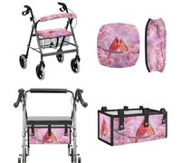 LACIYISON Cardinal Cherry Blossom Print Rollator Walker Accessories Set, Replacement Rollator Walker Seat and Backrest Cover, Large Capacity Under-Seat Storage Bag