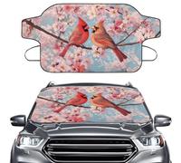 LACIYISON Cardinal Cherry Blossom Print Windshield Cover for Ice and Snow, Foldable Auto Windshield Frost Cover Waterproof Car Windshield Snow Cover Universal Fit for SUV Van Sedan