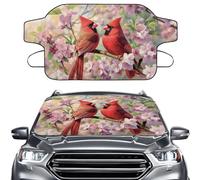 LACIYISON Cardinal Cherry Blossom Print Winter Windshield Covers for Ice and Snow, Automotive Snow Windshield Cover Waterproof Car Anti-Snow Cover Winter Car Essentials