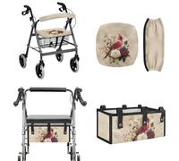 LACIYISON Cardinal Flower Print Universal Rollator Walker Accessories Set, Soft Walker Seat and Backrest Cover, Under-Seat Replacement Storage Bag for Seniors