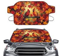 LACIYISON Cardinal Maple Leaves Print Windshield Cover for Ice and Snow, Large Size Car Windshield Snow Cover Thanksgiving Decor with Elastic Strap, Fits Most SUVs Trucks